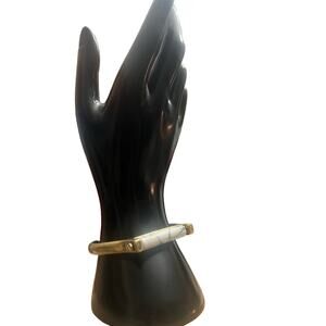 Gold-Tone White Marble Bar Bracelet - Sleek Minimalist Style